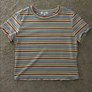 Red, White, Yellow, and Teal Striped Crop Top